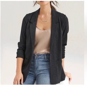 Garnet Hill Knit blazer / jacket, dark gray heather, partially lined 12